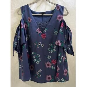 Lane Bryant Size 18 Blue Floral Cold Shoulder Dress Casual Short Sleeve Shirt